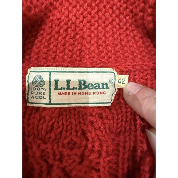 Vintage LL Bean Cardigan Cable Knit Sweater Wool Fisherman |. Red | Size 42 - L - Picture 6 of 14